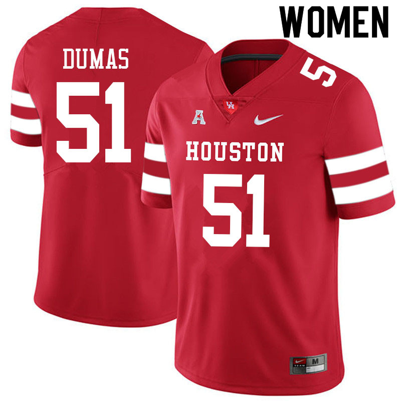 Women #51 Kanen Dumas Houston Cougars College Football Jerseys Sale-Red